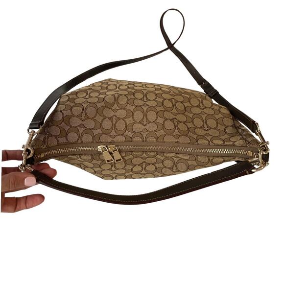 Coach Celeste Khaki & brown Canvas & Leather Convertible Hobo Crossbody F58327 - Picture 5 of 14